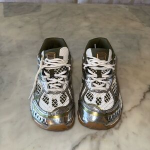 Bottega Veneta White and Silver Orbit Sneakers